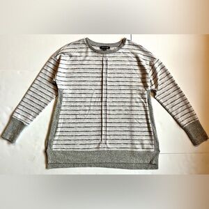 Charlie B Striped Gray and White w Pastel Colors Women’s Sweater Size Small